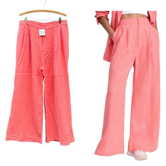 Sleeper Pants - SLEEPER Women's Size‎ XL Coral Dynasty Linen High Rise Wide Leg Pants
